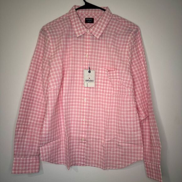 $130 Untuckit women’s pink gingham long sleeve button up brand new size 12 m7 - Picture 5 of 7
